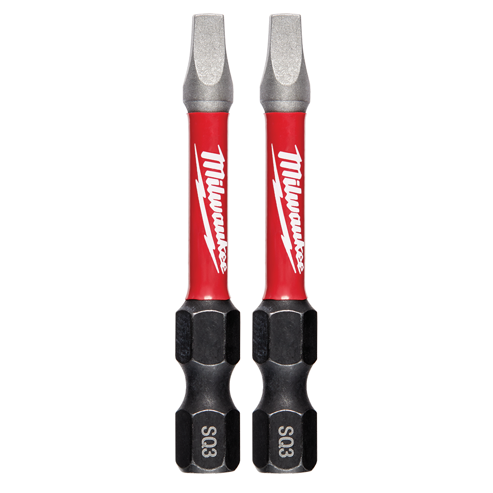 Milwaukee SHOCKWAVE™ Power Bit Square Recess #3 50mm (2") 2Pk - 48324910 - Available at Power Tool Specialists, Carlton, Victoria, Australia.
