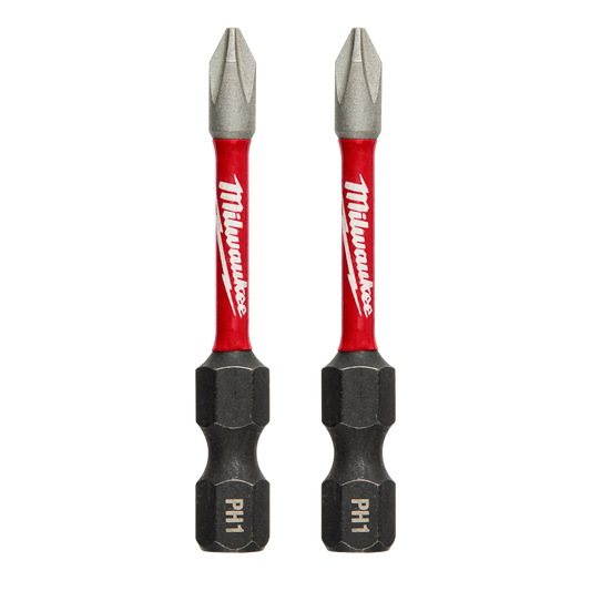 Milwaukee SHOCKWAVE™ Power Bit Phillips #1 50mm (2") 2pk - 48324961 - Available at Power Tool Specialists, Carlton, Victoria, Australia.