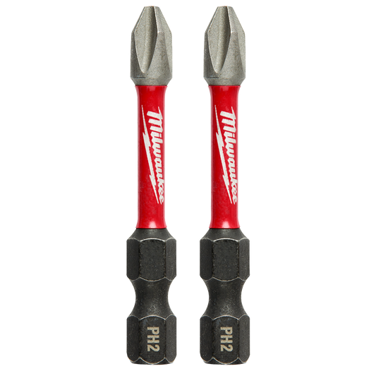 Milwaukee SHOCKWAVE™ Power Bit Phillips #2 50mm (2") 2pk - 48324962 - Available at Power Tool Specialists, Carlton, Victoria, Australia.