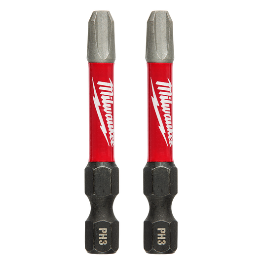 Milwaukee SHOCKWAVE™ Power Bit Phillips #3 50mm (2") 2pk - 48324963 - Available at Power Tool Specialists, Carlton, Victoria, Australia.