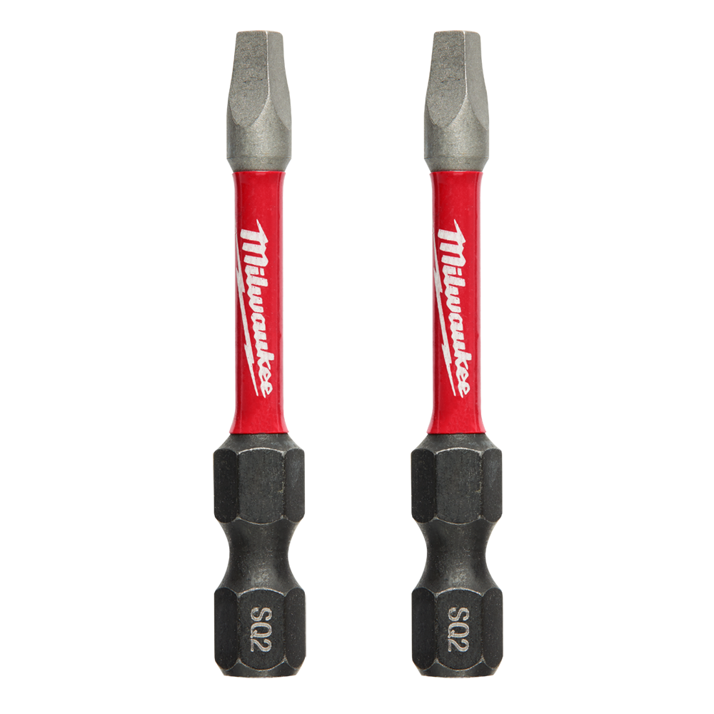 Milwaukee SHOCKWAVE™ Power Bit Square Recess #2 50mm (2") 2pk - 48324972 - Available at Power Tool Specialists, Carlton, Victoria, Australia.