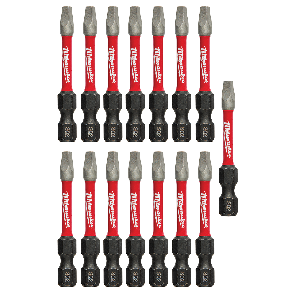 Milwaukee SHOCKWAVE™ Power Bit Square Recess #2 50mm (2") 15Pk - 48325010 - Available at Power Tool Specialists, Carlton, Victoria, Australia.