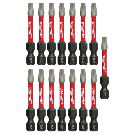 Milwaukee SHOCKWAVE™ Power Bit Square Recess #2 50mm (2") 15Pk - 48325010 - Available at Power Tool Specialists, Carlton, Victoria, Australia.