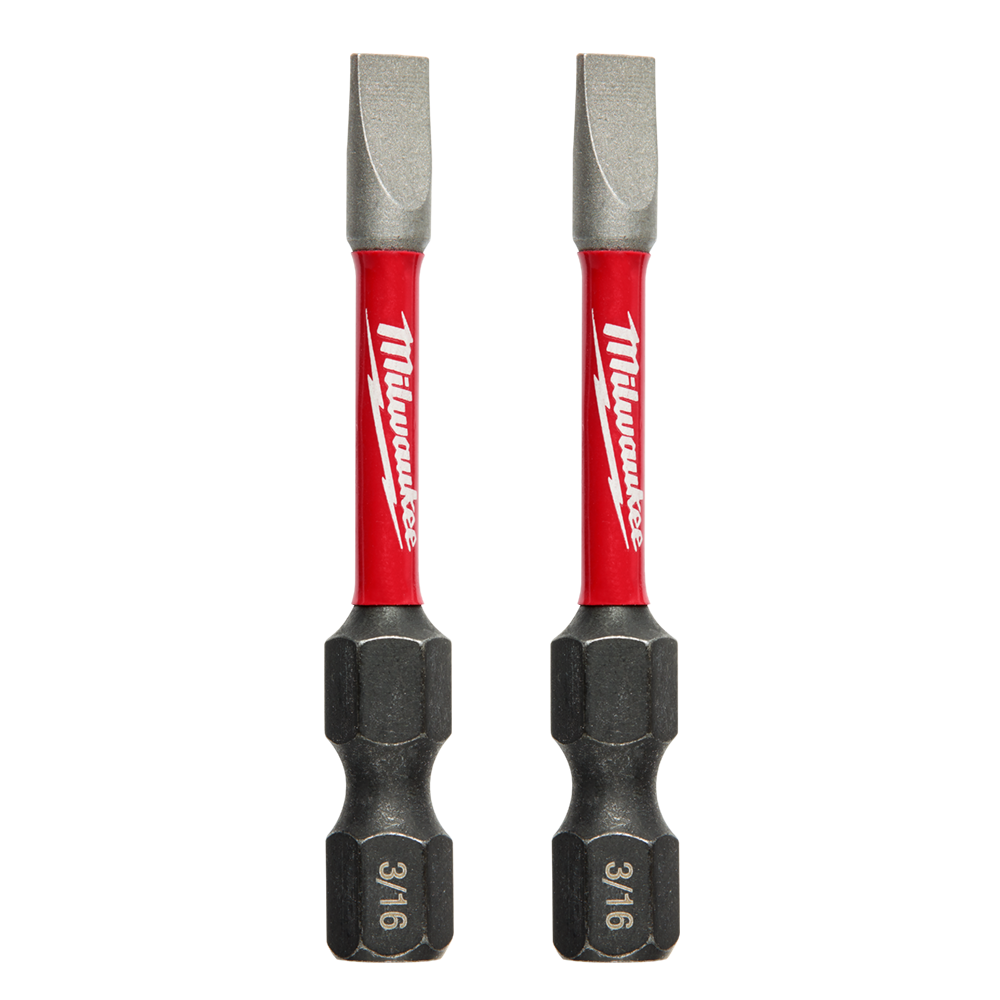 Milwaukee SHOCKWAVE™ Power Bit Slotted 3/16" 50mm (2") 2PK - 48325019 - Available at Power Tool Specialists, Carlton, Victoria, Australia.