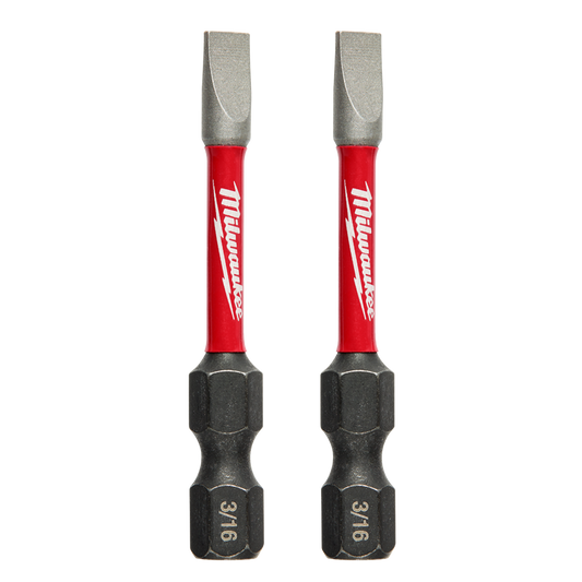 Milwaukee SHOCKWAVE™ Power Bit Slotted 3/16" 50mm (2") 2PK - 48325019 - Available at Power Tool Specialists, Carlton, Victoria, Australia.