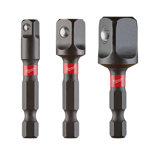 Milwaukee SHOCKWAVE™ Power Bit Socket Adapter Set 1/4 3/8 1/2 - 48325033 - Available at Power Tool Specialists, Carlton, Victoria, Australia.
