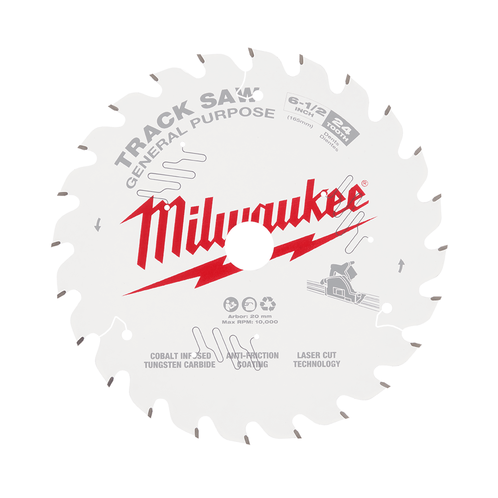 Milwaukee 165mm 6-1/2" 24T Wood Track Saw Blade General Purpose - 48400624 - Available at Power Tool Specialists, Carlton, Victoria, Australia.