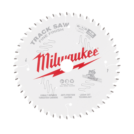 Milwaukee 165mm 6-1/2" 48T Wood Track Saw Blade Fine Finish - 48400627 - Available at Power Tool Specialists, Carlton, Victoria, Australia.