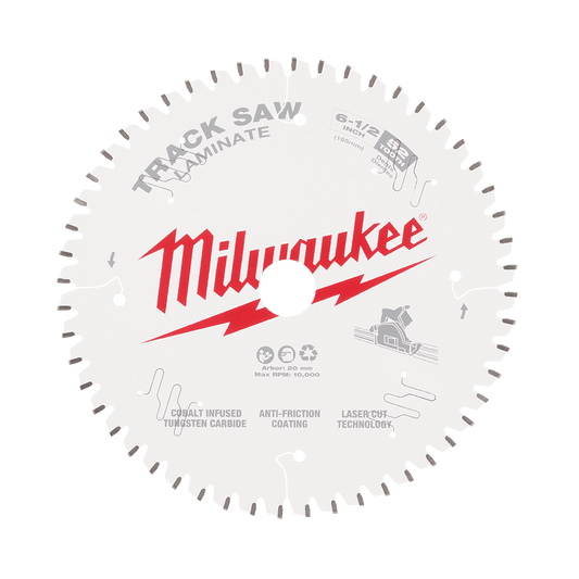 Milwaukee 165mm 6-1/2" 52T Laminate Track Saw Blade - 48400643 - Available at Power Tool Specialists, Carlton, Victoria, Australia.