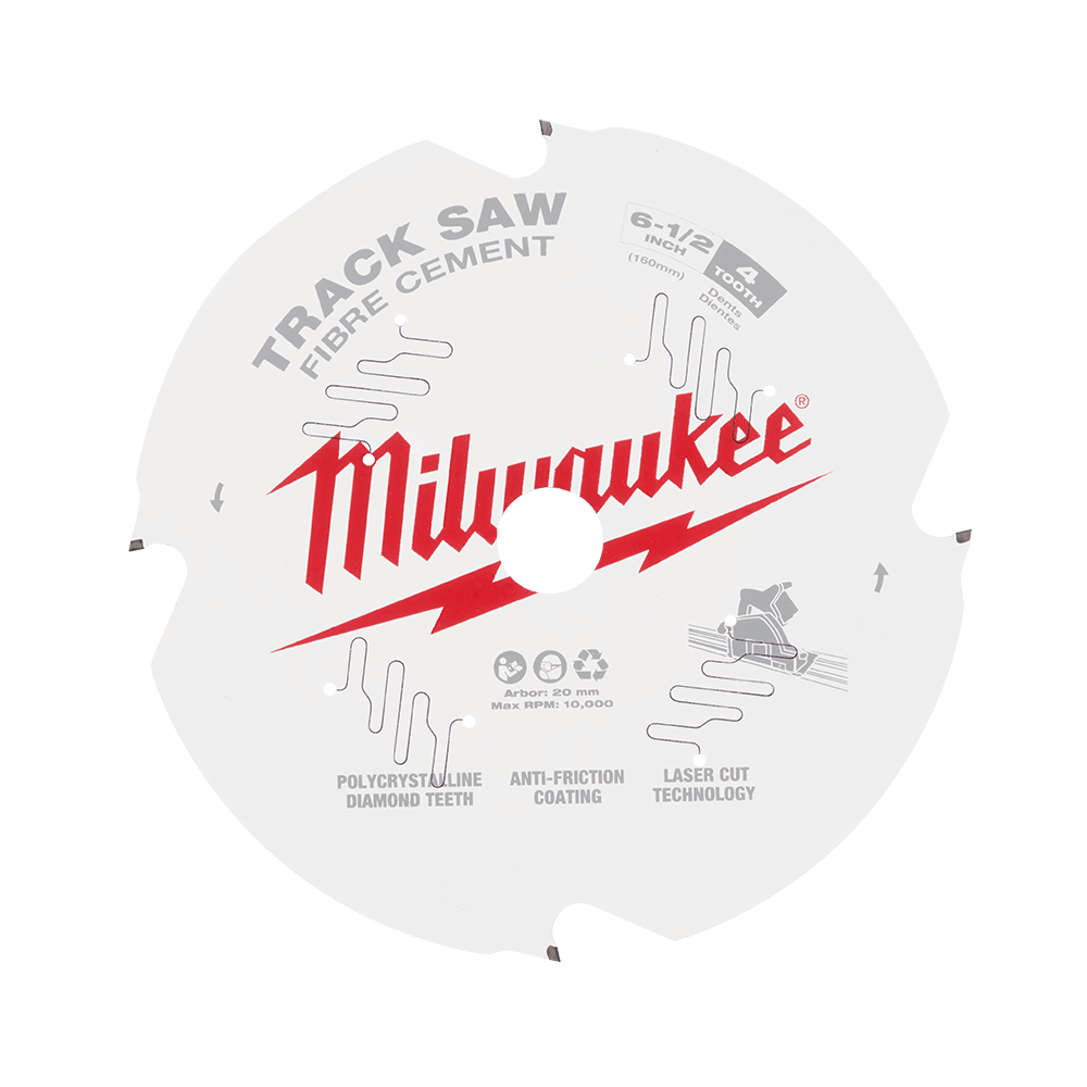 Milwaukee 160mm 6-1/2" 4T Fibre Cement Track Saw Blade PCD - 48400670 - Available at Power Tool Specialists, Carlton, Victoria, Australia.