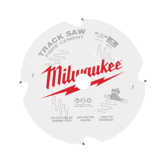 Milwaukee 160mm 6-1/2" 4T Fibre Cement Track Saw Blade PCD - 48400670 - Available at Power Tool Specialists, Carlton, Victoria, Australia.