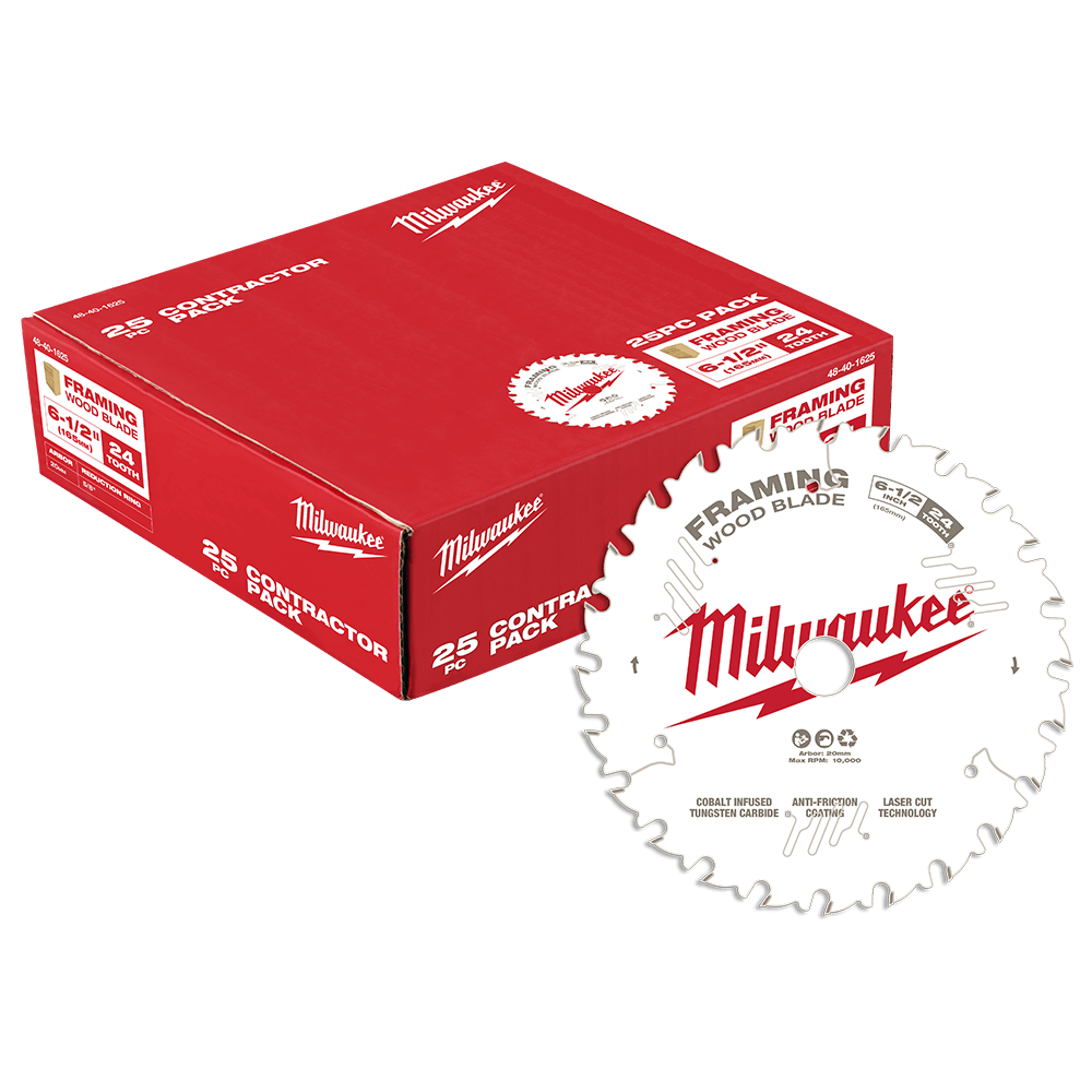 Milwaukee 6-1/2" 165mm 24T Wood Circular Saw Blade Framing 25pc Contractor Pack - 48401625 - Available at Power Tool Specialists, Carlton, Victoria, Australia.