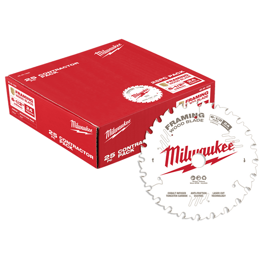 Milwaukee 6-1/2" 165mm 24T Wood Circular Saw Blade Framing 25pc Contractor Pack - 48401625 - Available at Power Tool Specialists, Carlton, Victoria, Australia.