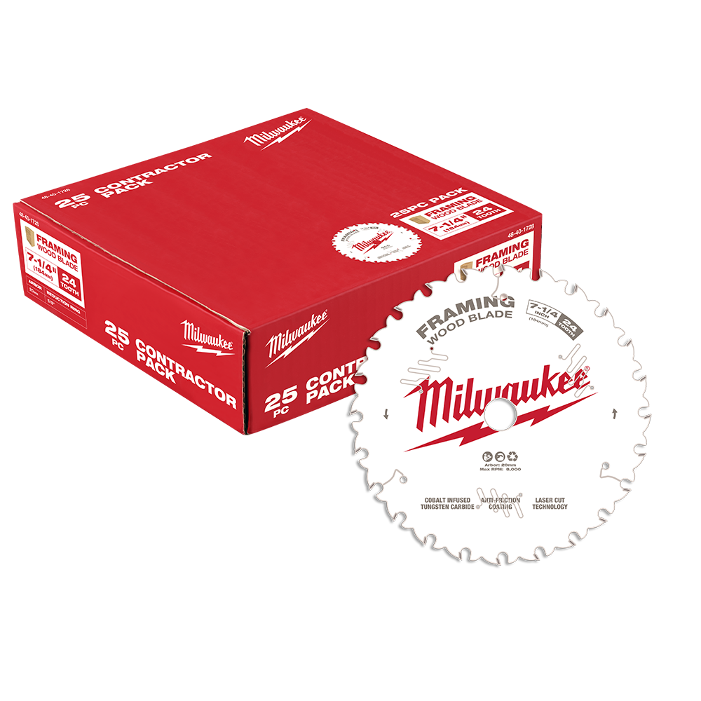 Milwaukee 7-1/4" 184mm 24T Wood Circular Saw Blade Framing 25pc Contractor Pack  - 48401728 - Available at Power Tool Specialists, Carlton, Victoria, Australia.