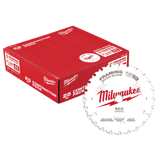 Milwaukee 7-1/4" 184mm 24T Wood Circular Saw Blade Framing 25pc Contractor Pack  - 48401728 - Available at Power Tool Specialists, Carlton, Victoria, Australia.