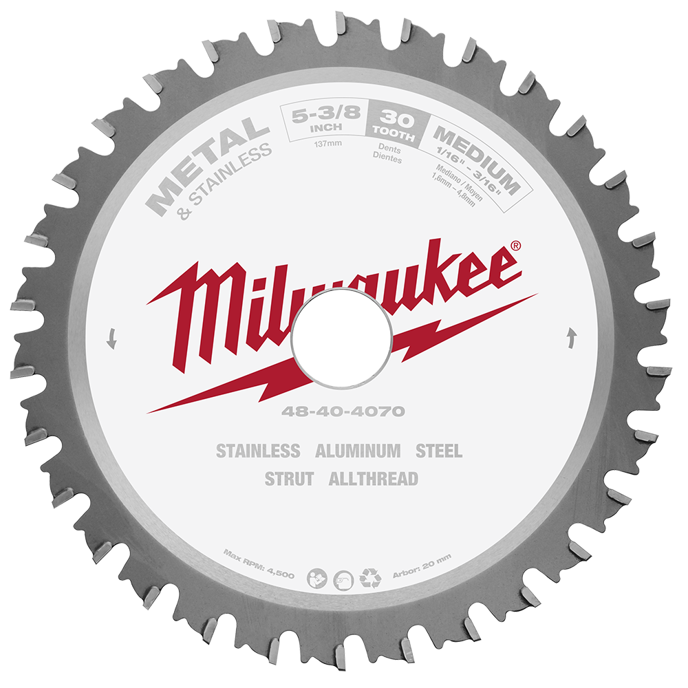 Milwaukee 137mm (5-3/8") 30T Metal & Stainless Circular Saw Blade (suits M18FMCS-0) - 48404070 - Available at Power Tool Specialists, Carlton, Victoria, Australia.