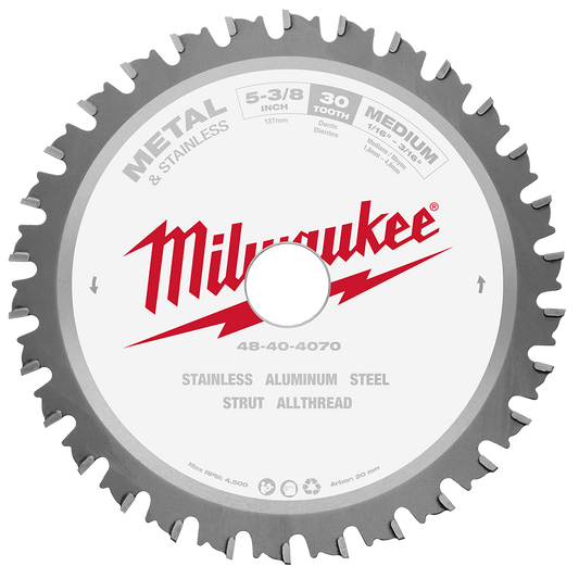 Milwaukee 137mm (5-3/8") 30T Metal & Stainless Circular Saw Blade (suits M18FMCS-0) - 48404070 - Available at Power Tool Specialists, Carlton, Victoria, Australia.