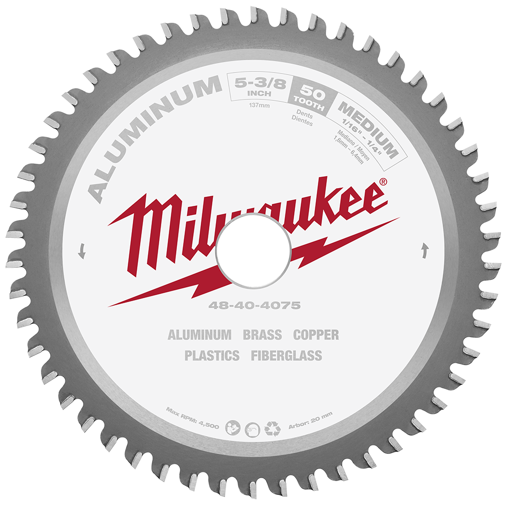 Milwaukee 137mm (5-3/8") 50T Aluminium Circular Saw Blade (suits M18FMCS-0) - 48404075 - Available at Power Tool Specialists, Carlton, Victoria, Australia.