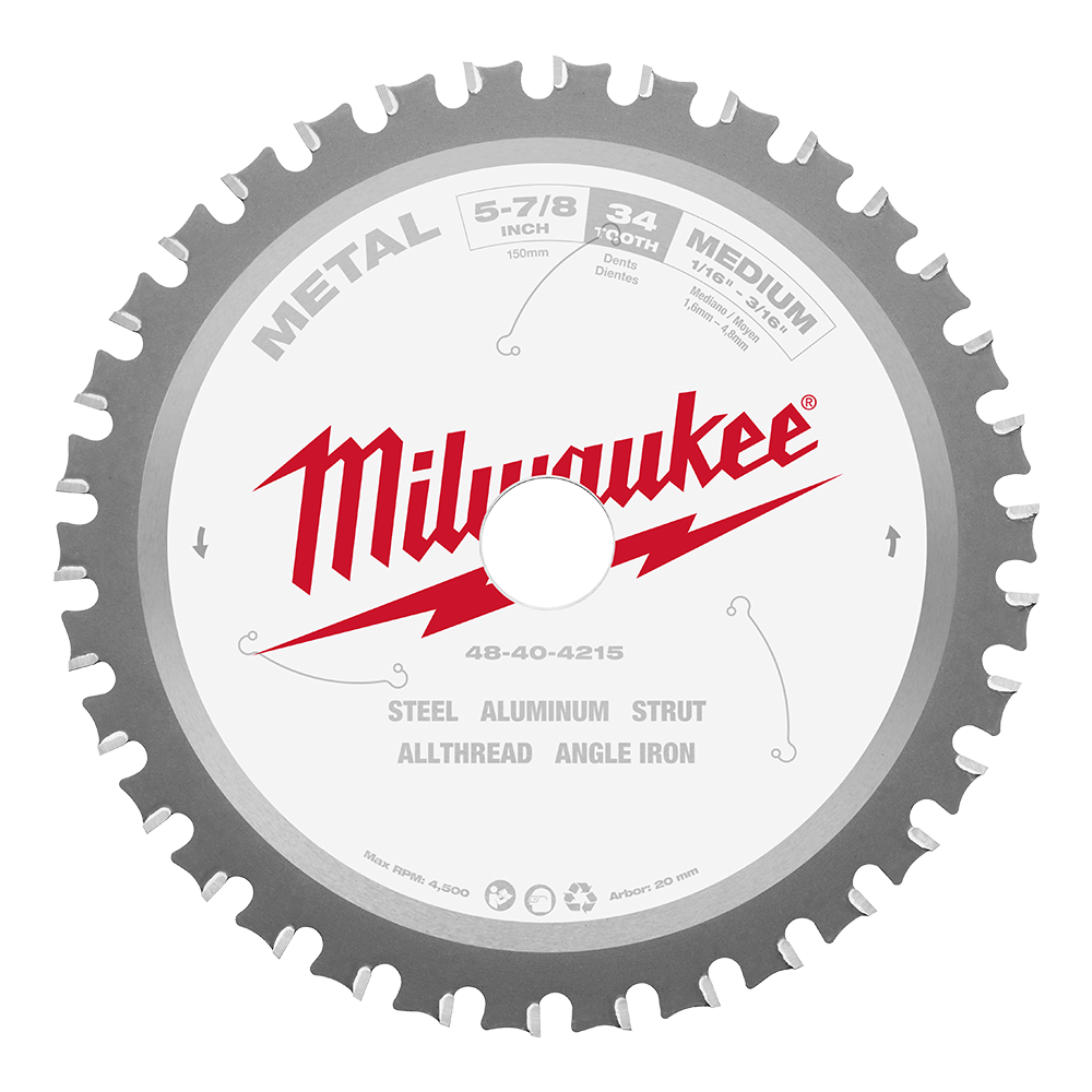 Milwaukee 150mm (5-7/8") 34T Metal Circular Saw Blade (suits M18FMCS-0) - 48404215 - Available at Power Tool Specialists, Carlton, Victoria, Australia.