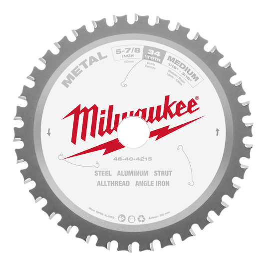 Milwaukee 150mm (5-7/8") 34T Metal Circular Saw Blade (suits M18FMCS-0) - 48404215 - Available at Power Tool Specialists, Carlton, Victoria, Australia.