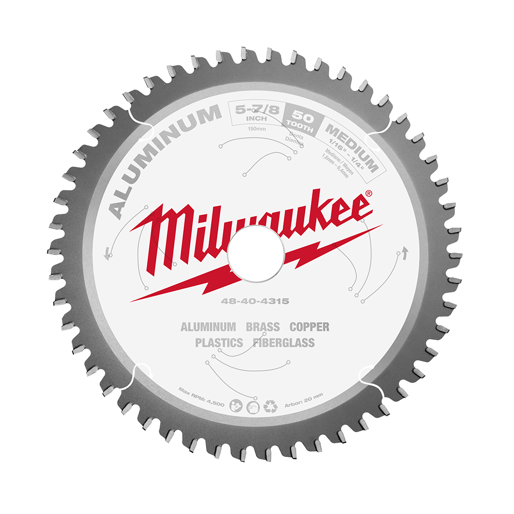 Milwaukee 150mm (5-7/8") 50T Aluminium Circular Saw Blade - 48404315 - Available at Power Tool Specialists, Carlton, Victoria, Australia.