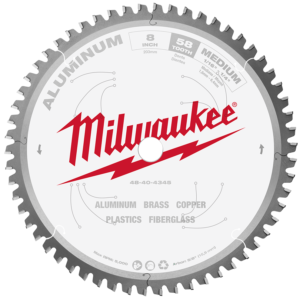 Milwaukee 203mm (8") 58T Aluminium Circular Saw Blade (suits M18FMCS66-0) - 48404345 - Available at Power Tool Specialists, Carlton, Victoria, Australia.