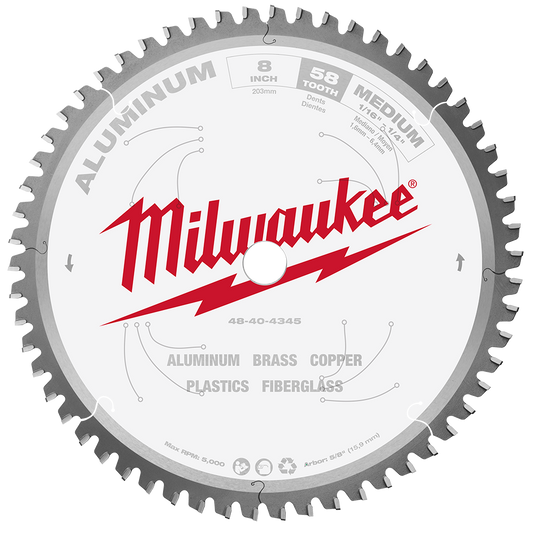 Milwaukee 203mm (8") 58T Aluminium Circular Saw Blade (suits M18FMCS66-0) - 48404345 - Available at Power Tool Specialists, Carlton, Victoria, Australia.