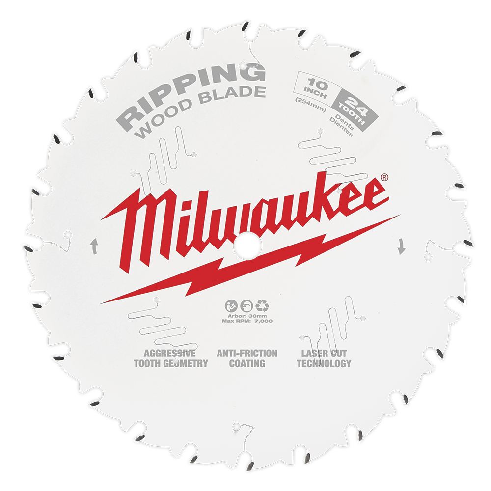 Milwaukee 10" 254mm 24T RIPPING Blade - 48408020 - Available at Power Tool Specialists, Carlton, Victoria, Australia.