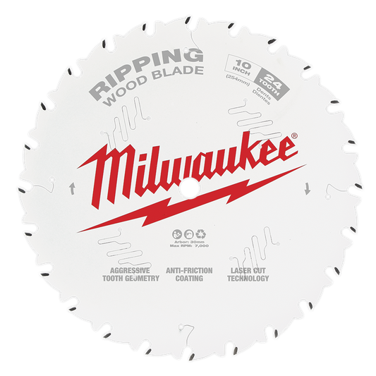 Milwaukee 10" 254mm 24T RIPPING Blade - 48408020 - Available at Power Tool Specialists, Carlton, Victoria, Australia.