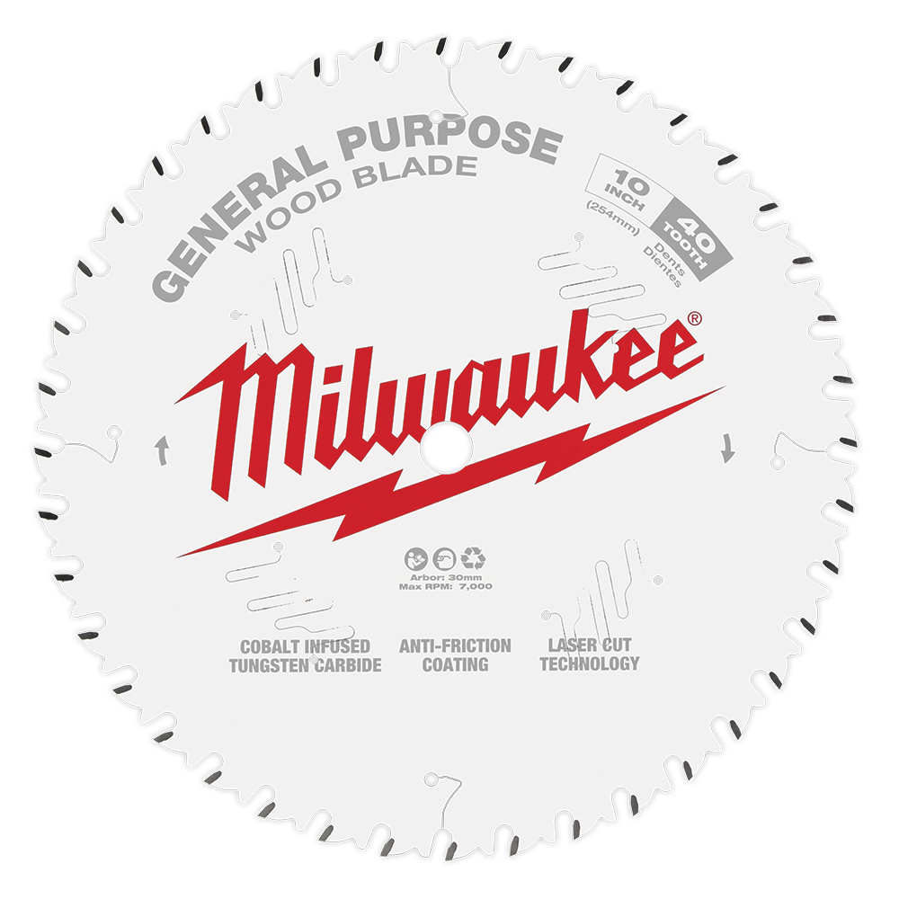 Milwaukee 10" 254mm 40T GENERAL PURPOSE Blade - 48408024 - Available at Power Tool Specialists, Carlton, Victoria, Australia.