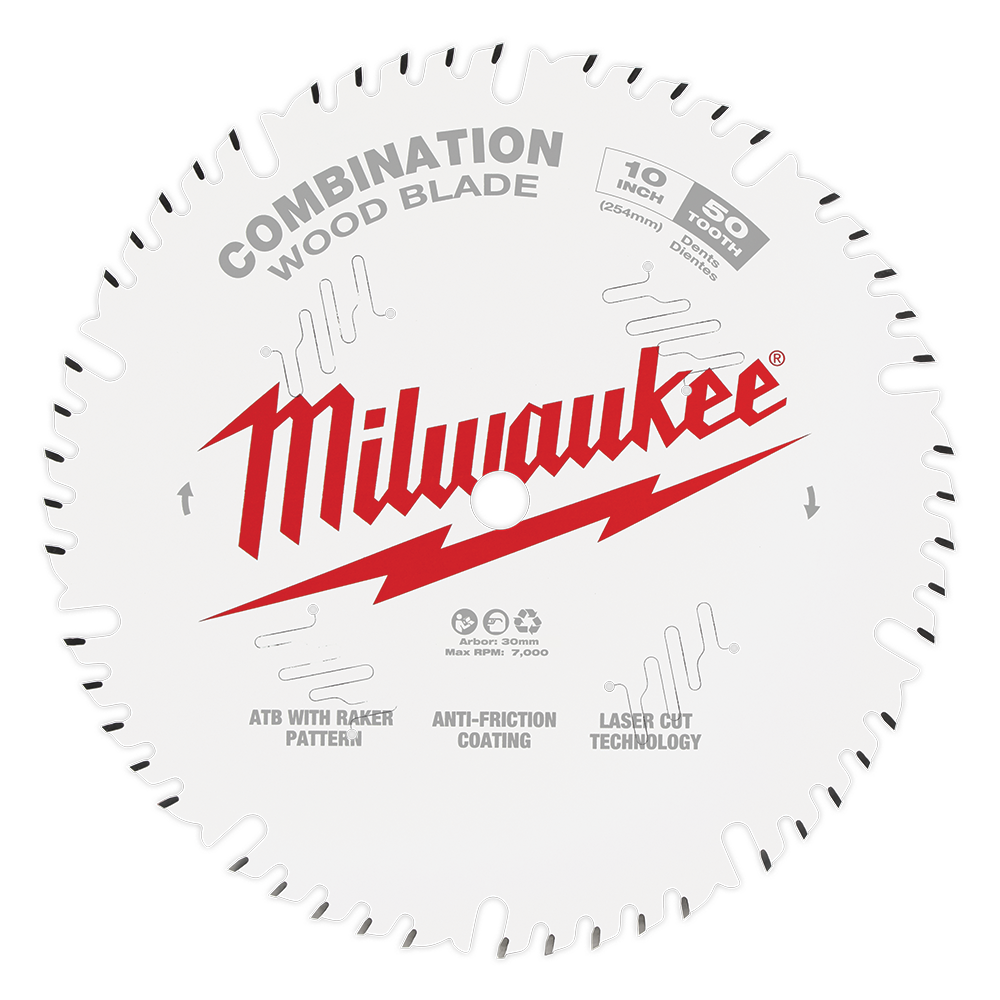 Milwaukee 10" 254mm 50T COMBINATION Blade - 48408026 - Available at Power Tool Specialists, Carlton, Victoria, Australia.