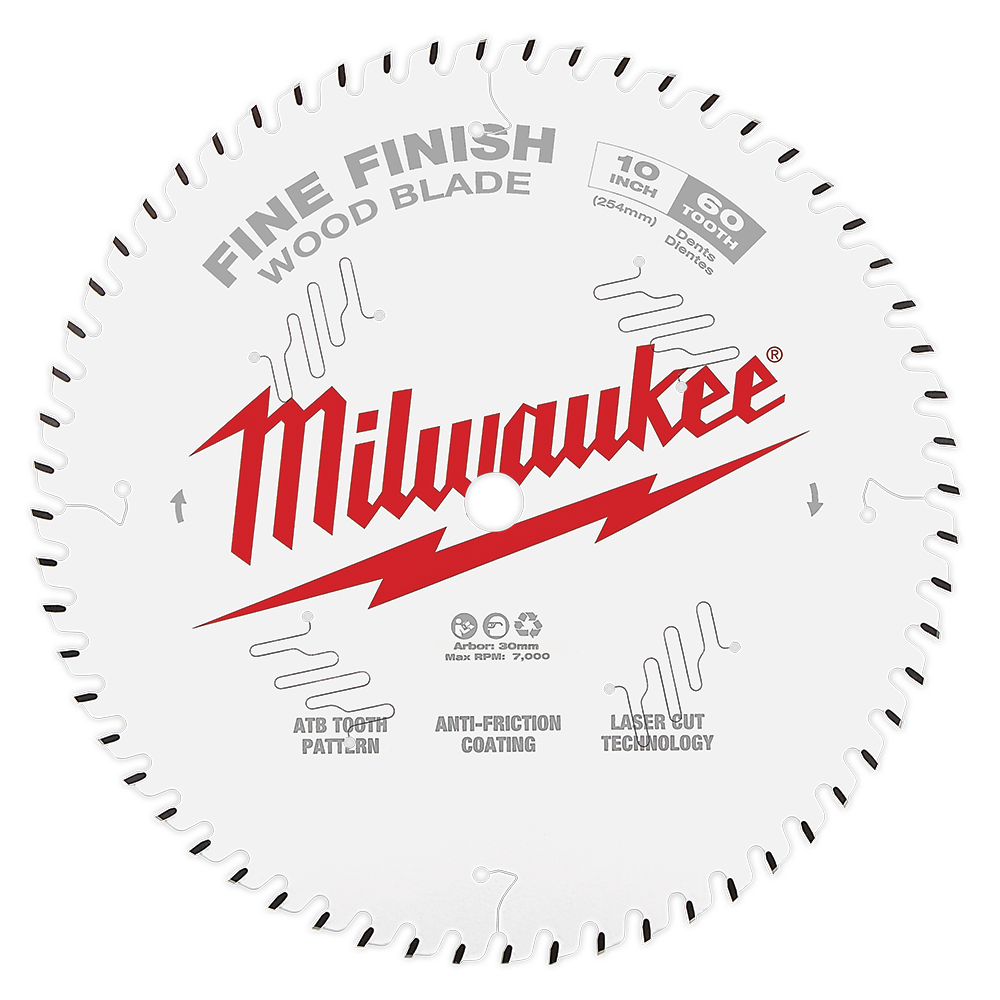 Milwaukee 10" 254mm 60T FINE FINISH Blade - 48408028 - Available at Power Tool Specialists, Carlton, Victoria, Australia.