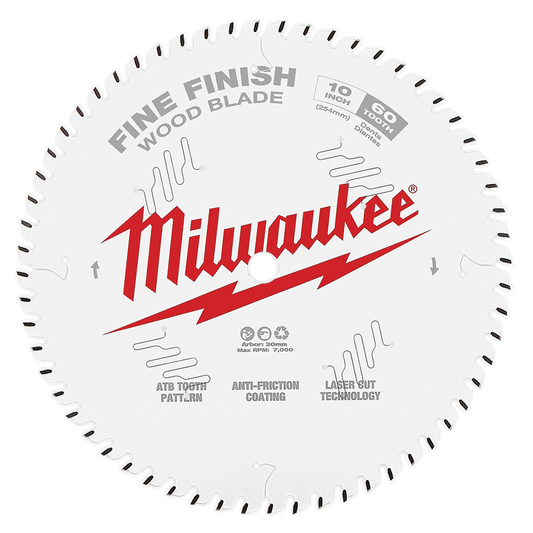 Milwaukee 10" 254mm 60T FINE FINISH Blade - 48408028 - Available at Power Tool Specialists, Carlton, Victoria, Australia.