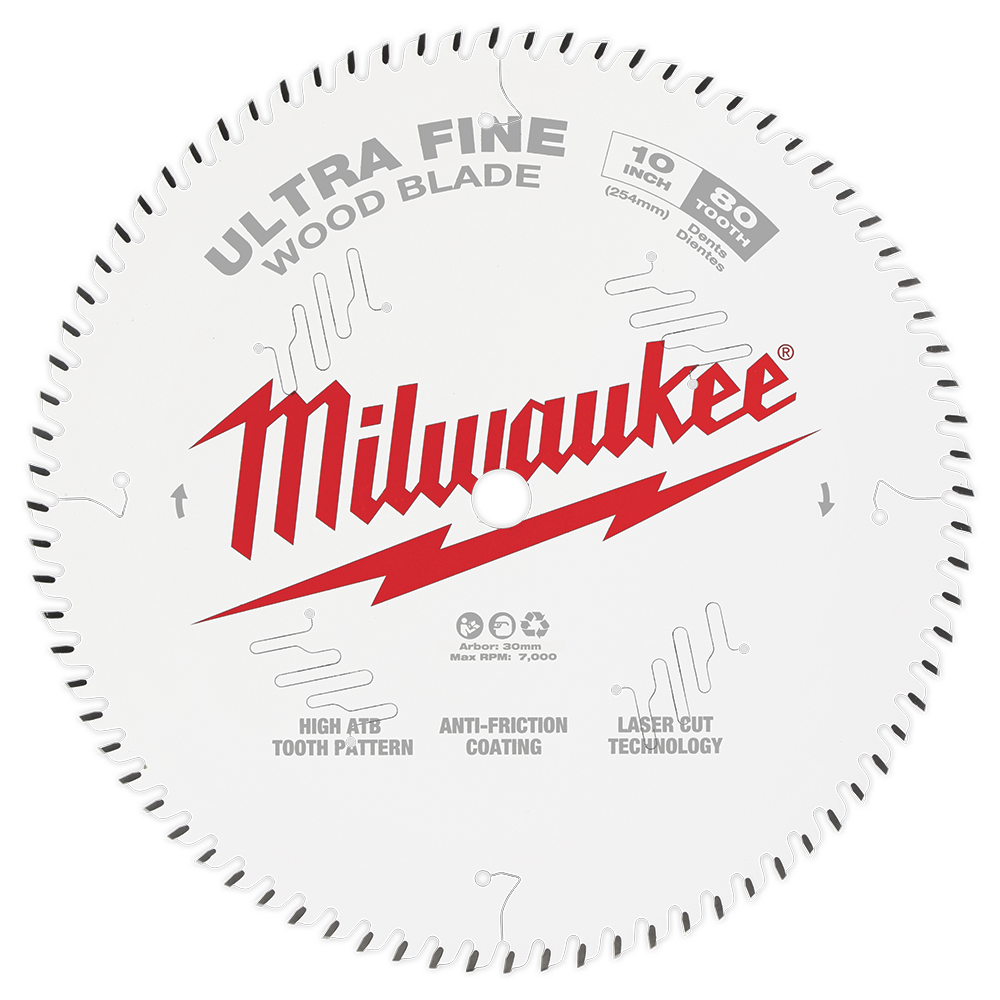 Milwaukee 10" 254mm 80T ULTRA FINE Blade - 48408032 - Available at Power Tool Specialists, Carlton, Victoria, Australia.