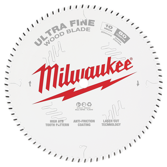 Milwaukee 10" 254mm 80T ULTRA FINE Blade - 48408032 - Available at Power Tool Specialists, Carlton, Victoria, Australia.
