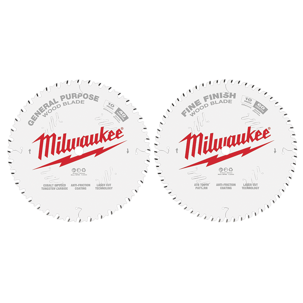 Milwaukee 10" 254mm 40T + 60T Two Pack Blades - 48408036 - Available at Power Tool Specialists, Carlton, Victoria, Australia.