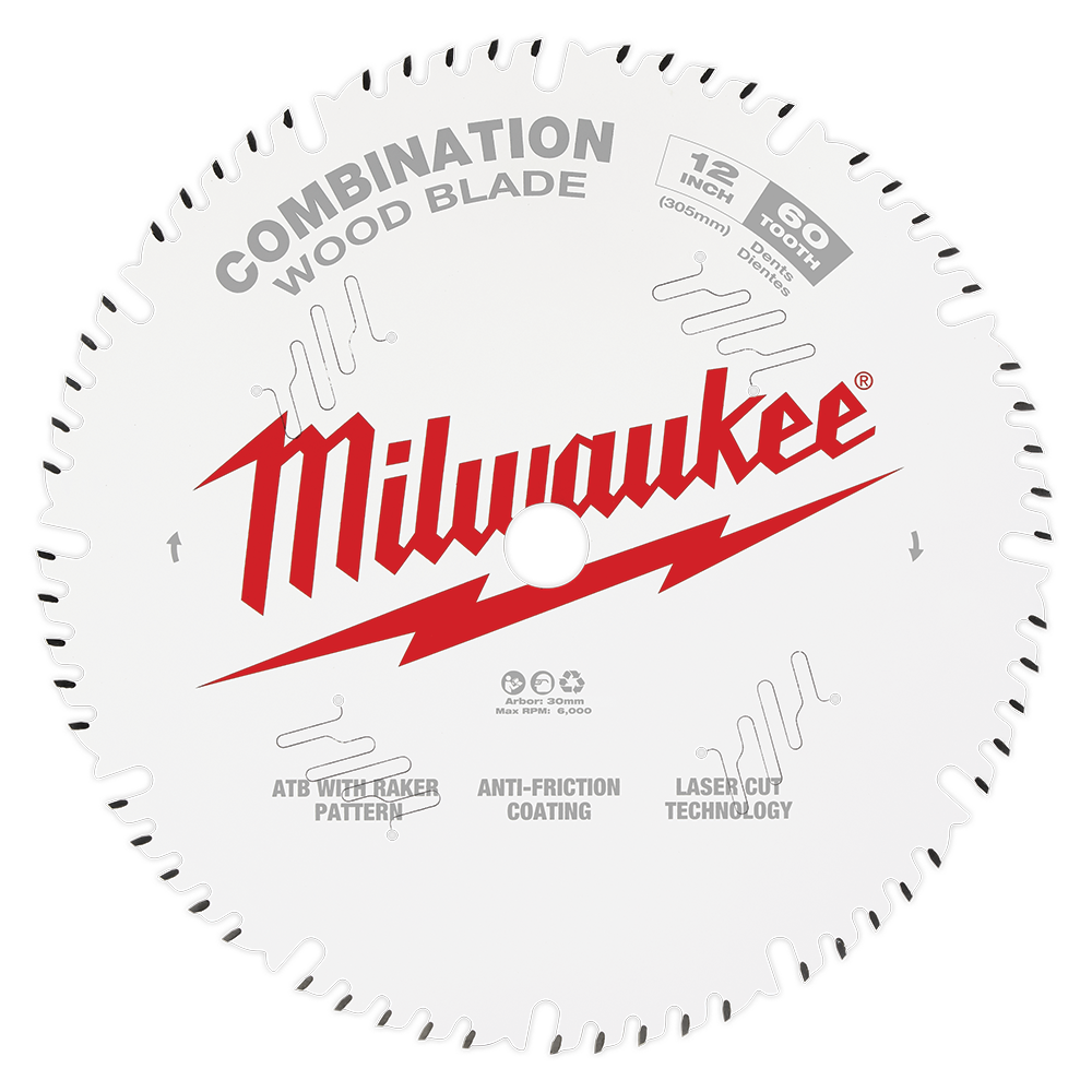 Milwaukee 12" 305mm 60T COMBINATION Blade - 48408222 - Available at Power Tool Specialists, Carlton, Victoria, Australia.