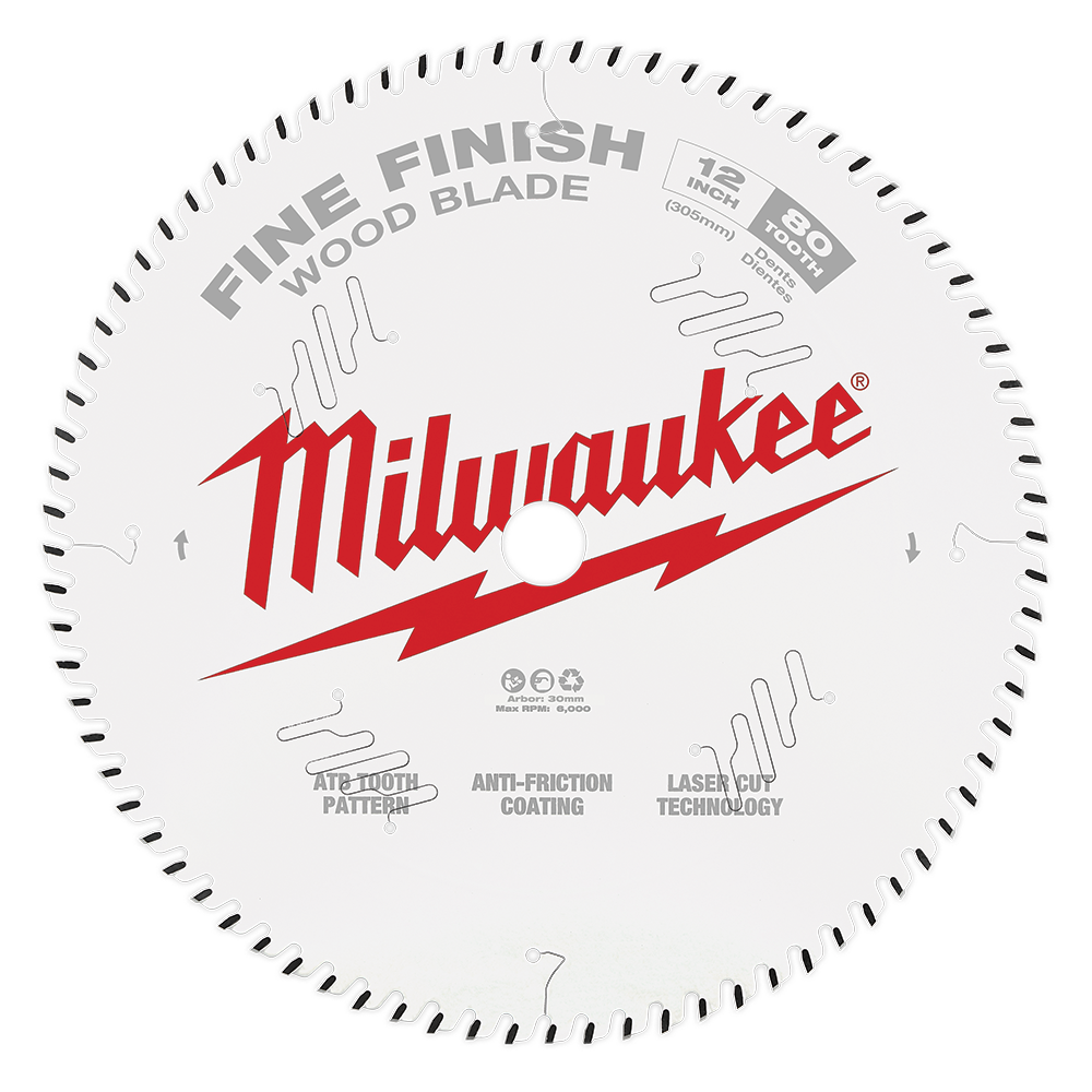 Milwaukee 12" 305mm 80T FINE FINISH Blade - 48408224 - Available at Power Tool Specialists, Carlton, Victoria, Australia.