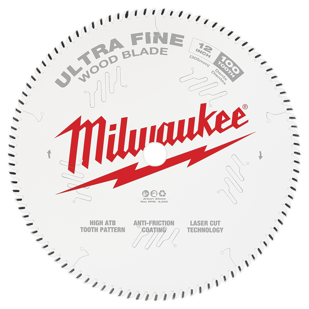 Milwaukee 12" 305mm 100T ULTRA FINE FINISH Blade - 48408228 - Available at Power Tool Specialists, Carlton, Victoria, Australia.