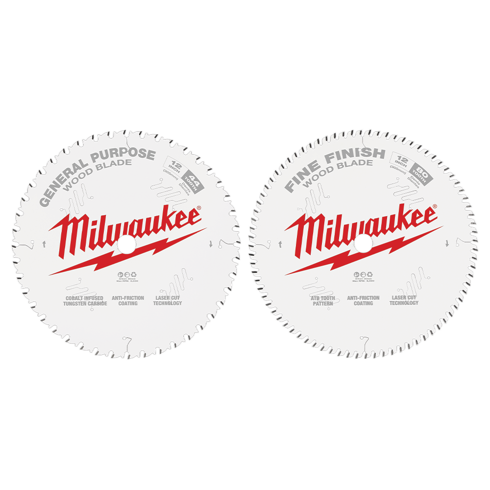 Milwaukee 12" 305mm 44T + 80T Two Pack Blade - 48408232 - Available at Power Tool Specialists, Carlton, Victoria, Australia.