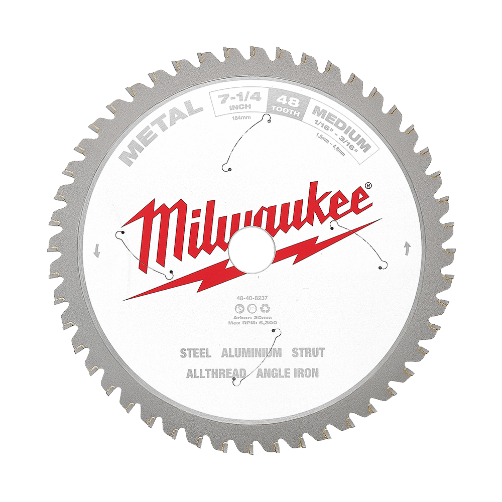 Milwaukee 184mm (7-1/4") 48T Metal Circular Saw Blade - 48408237 - Available at Power Tool Specialists, Carlton, Victoria, Australia.