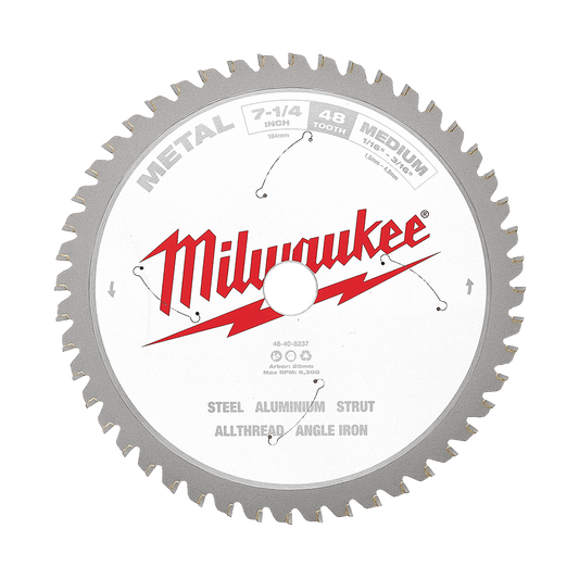 Milwaukee 184mm (7-1/4") 48T Metal Circular Saw Blade - 48408237 - Available at Power Tool Specialists, Carlton, Victoria, Australia.