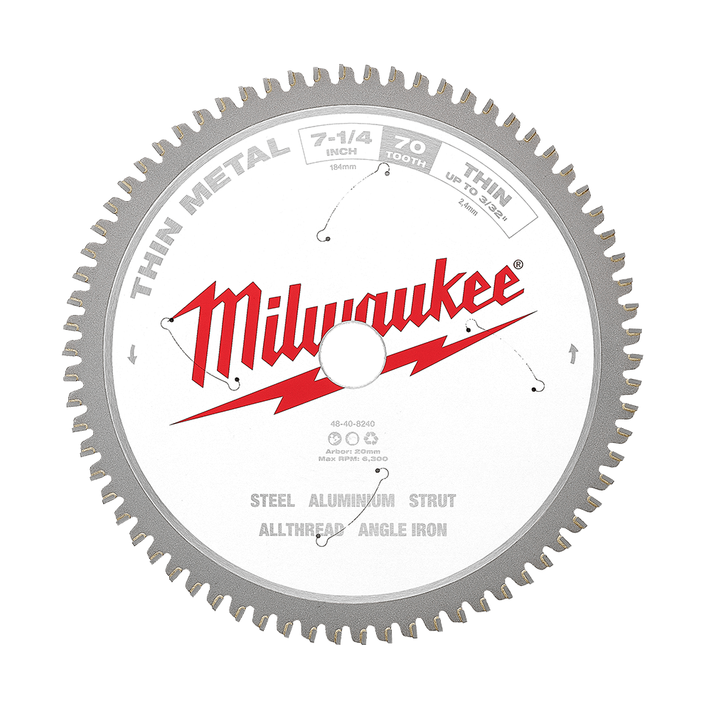 Milwaukee 184mm (7-1/4") 70T Thin Metal Circular Saw Blade - 48408240 - Available at Power Tool Specialists, Carlton, Victoria, Australia.