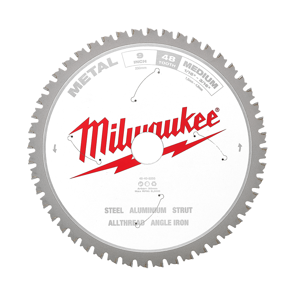 Milwaukee 230mm (9") 48T Metal Circular Saw Blade - 48408255 - Available at Power Tool Specialists, Carlton, Victoria, Australia.