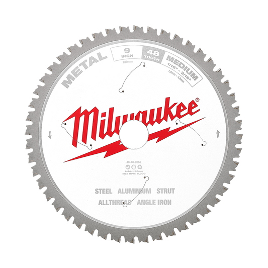 Milwaukee 230mm (9") 48T Metal Circular Saw Blade - 48408255 - Available at Power Tool Specialists, Carlton, Victoria, Australia.