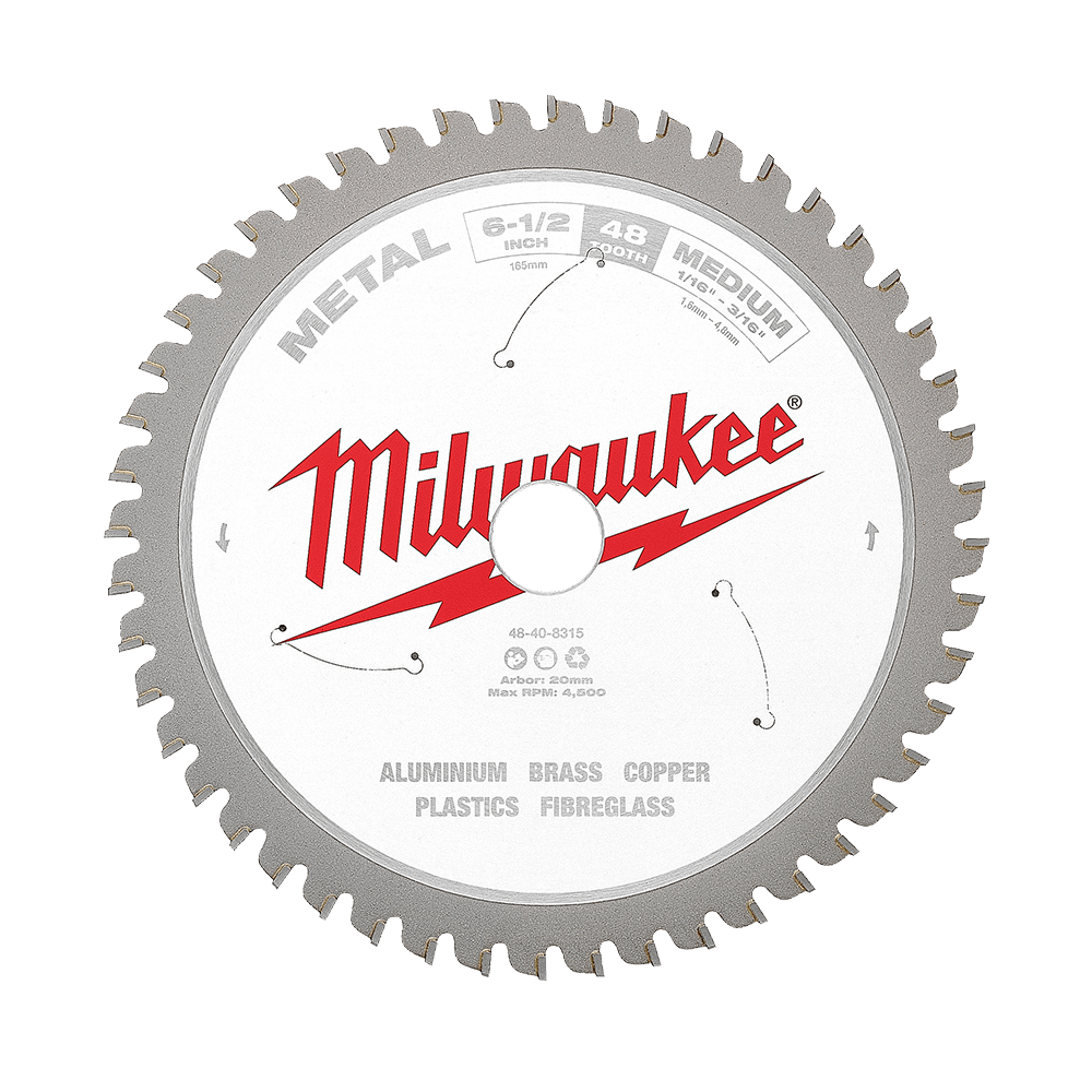 Milwaukee 165mm (6-1/2") 48T Metal Circular Saw Blade - 48408315 - Available at Power Tool Specialists, Carlton, Victoria, Australia.