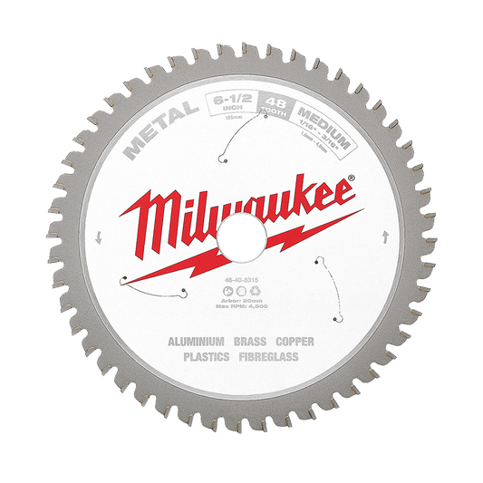 Milwaukee 165mm (6-1/2") 48T Metal Circular Saw Blade - 48408315 - Available at Power Tool Specialists, Carlton, Victoria, Australia.