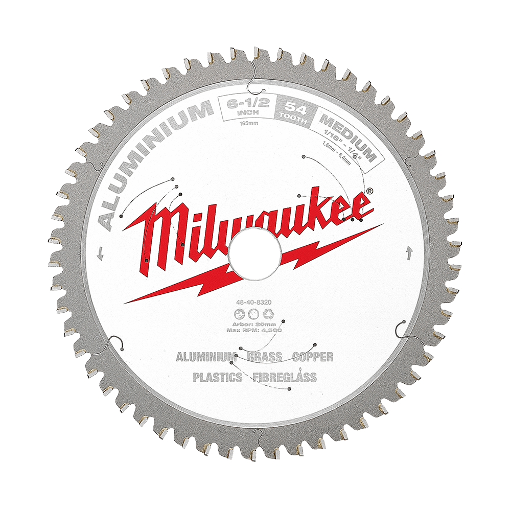Milwaukee 165mm (6-1/2") 54T Aluminium Circular Saw Blade - 48408320 - Available at Power Tool Specialists, Carlton, Victoria, Australia.