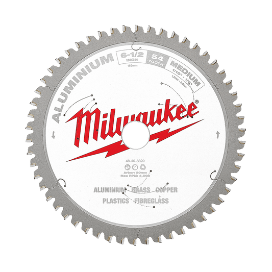 Milwaukee 165mm (6-1/2") 54T Aluminium Circular Saw Blade - 48408320 - Available at Power Tool Specialists, Carlton, Victoria, Australia.