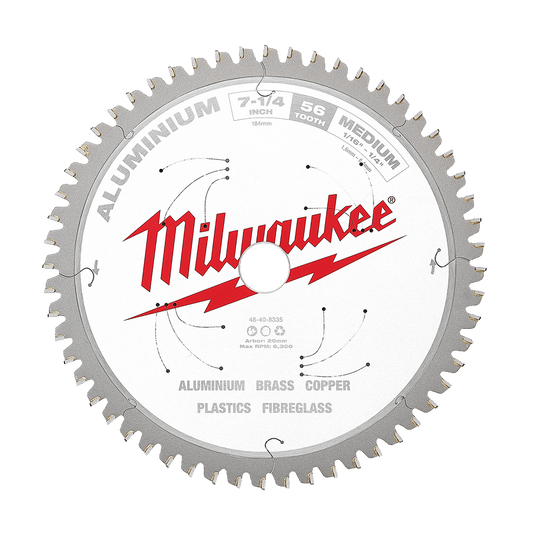 Milwaukee 184mm (7-1/4") 56T Aluminium Circular Saw Blade - 48408335 - Available at Power Tool Specialists, Carlton, Victoria, Australia.